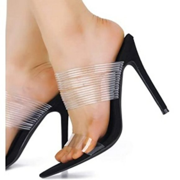 Cape Robbin Hess Stiletto High Heel Clear Strappy Pointed Open Toe Shoes - Picture 2 of 2